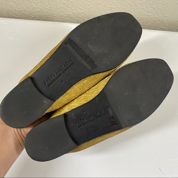 Freda Salvador Pleated Metallic Gold Mules Slip Ons - Picture 7 of 7